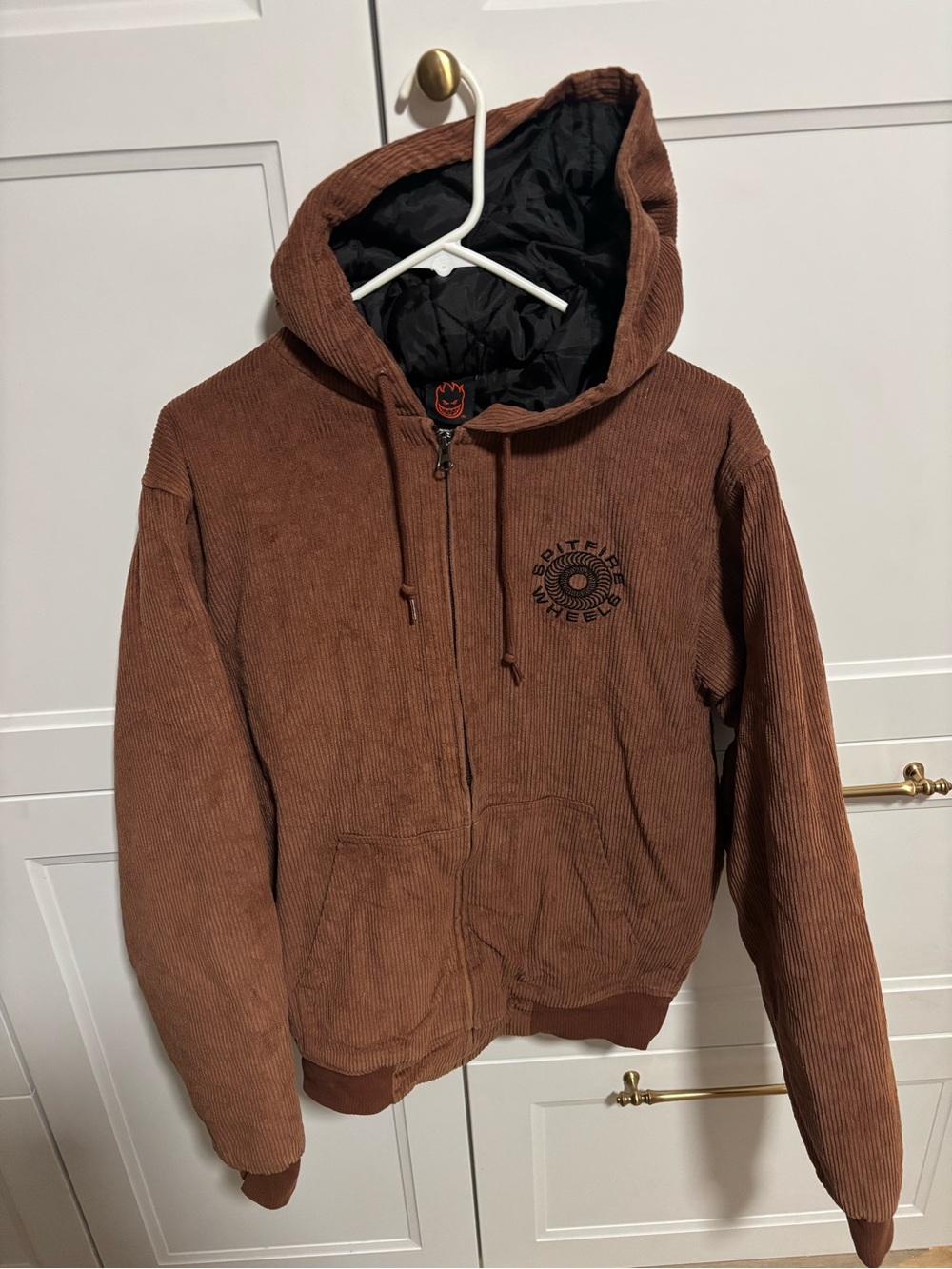 Spit fire Corduroy Hooded Zip-Up Sweater in Brown 100% cotton shell size S